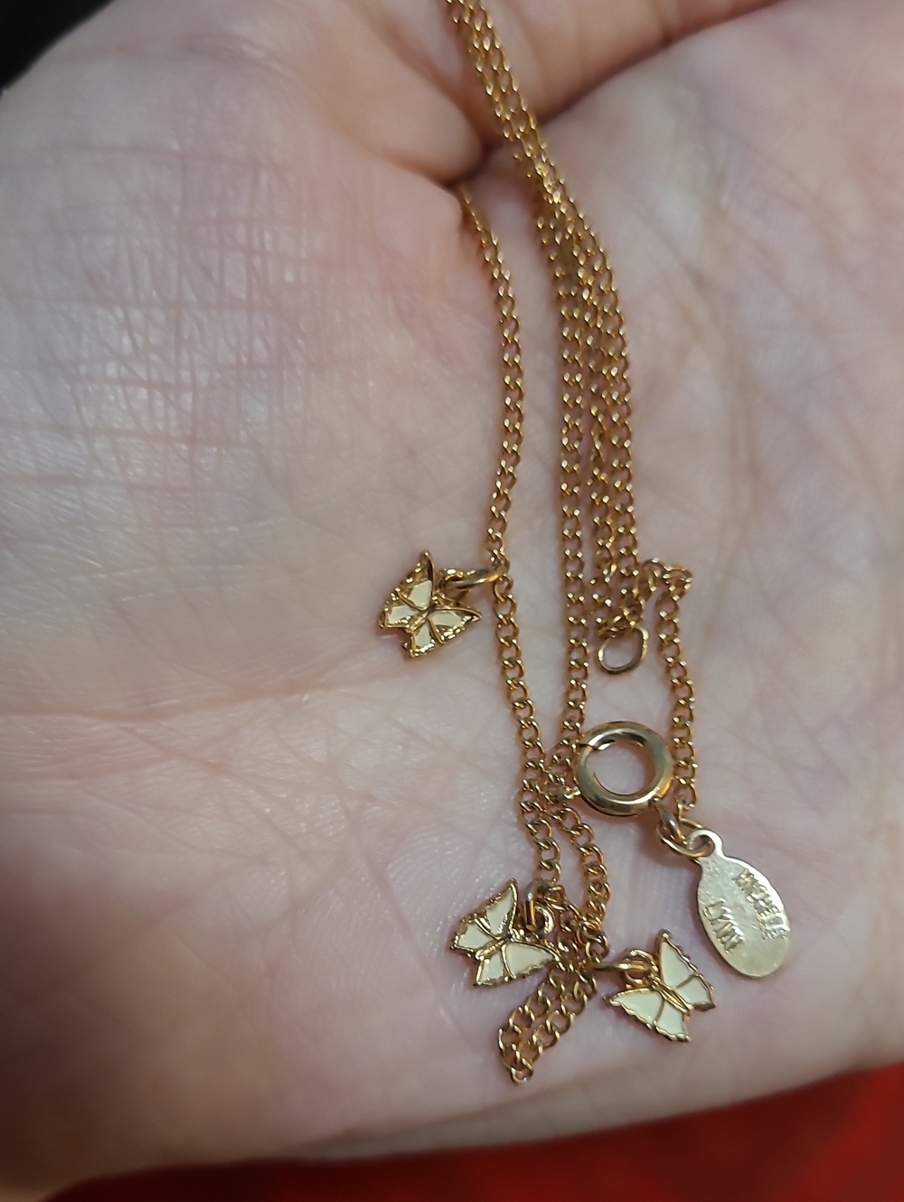 Vintage Michele Lynn 24K Gold Plated Enamel Butterfly Charm Necklace (Rare)